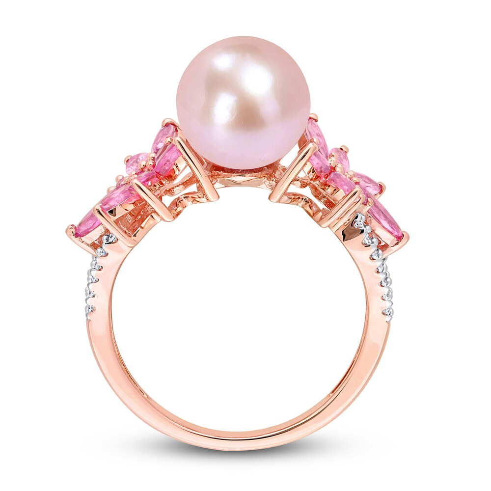 Pink Cultured Freshwater Pearl & Natural Pink Sapphire Ring 1/8 ct tw Diamonds 14K Rose Gold vxYFSfw0