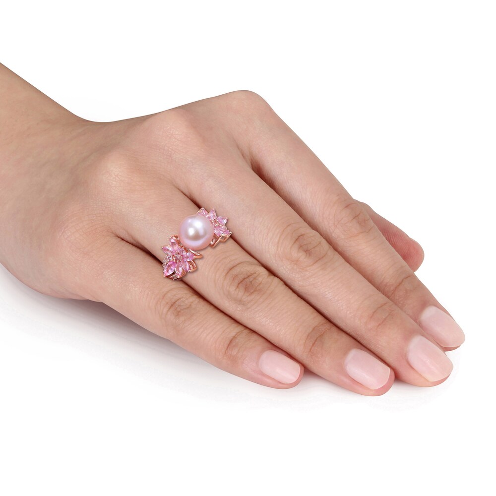 Pink Cultured Freshwater Pearl & Natural Pink Sapphire Ring 1/8 ct tw Diamonds 14K Rose Gold vxYFSfw0