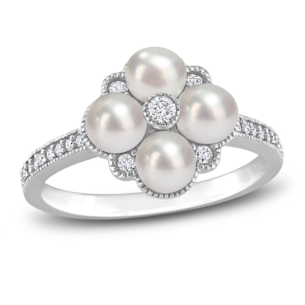 Cultured Freshwater Pearl Ring 1/6 ct tw Round 14K White Gold wDpOVIRF