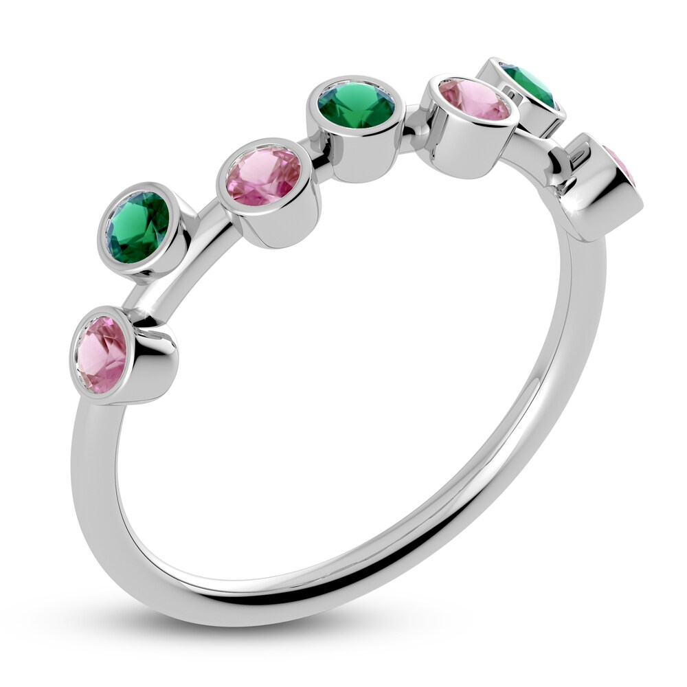 Juliette Maison Natural Pink Tourmaline & Natural Emerald Ring 10K White Gold wM4kARHJ