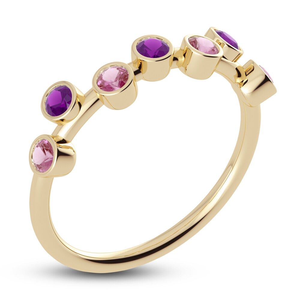 Juliette Maison Natural Amethyst & Natural Pink Tourmaline Ring 10K Yellow Gold wTVVWrp7