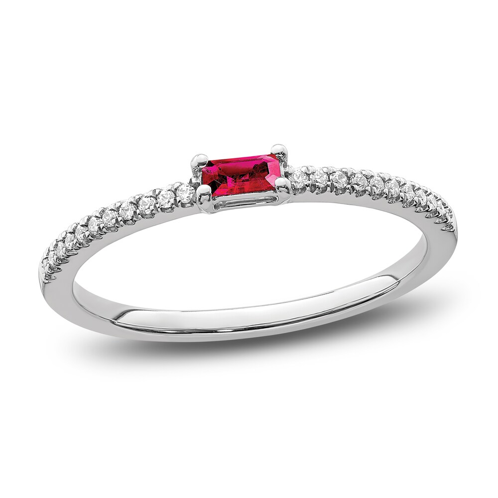 Natural Ruby Stackable Ring 1/15 ct tw Diamonds 14K White Gold wfL0wFnu [wfL0wFnu]