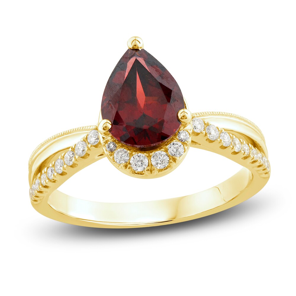 Natural Garnet Ring 1/5 ct tw Diamonds 10K Yellow Gold wsZr2Mzs