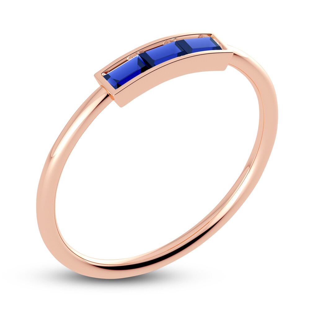 Juliette Maison Natural Blue Sapphire Baguette Bar Ring 10K Rose Gold x9uUsukD