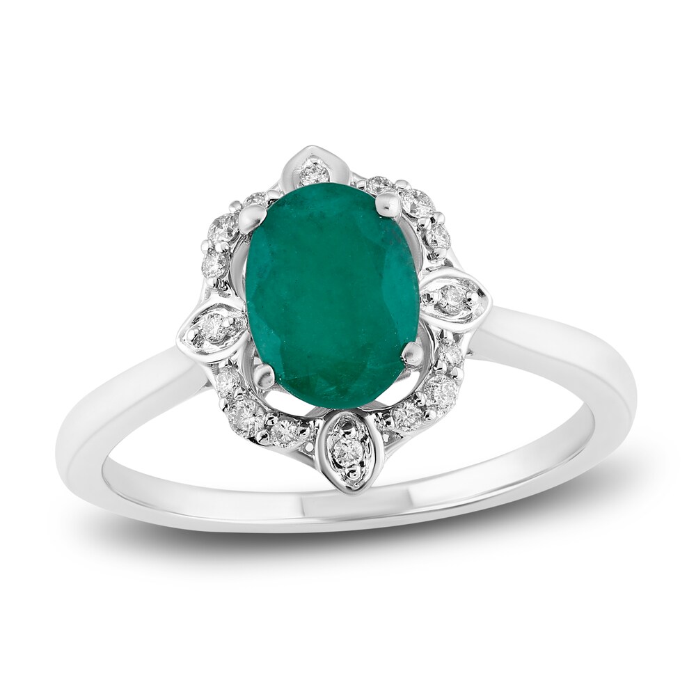 Natural Emerald Engagement Ring 1/10 ct tw Diamonds 14K White Gold xHpcSHb8 [xHpcSHb8]