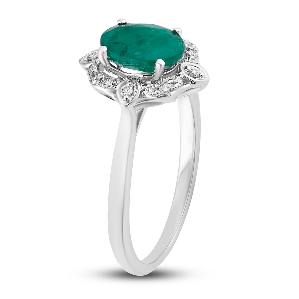 Natural Emerald Engagement Ring 1/10 ct tw Diamonds 14K White Gold xHpcSHb8