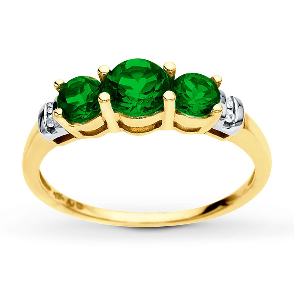 Lab-Created Emerald Ring Diamond Accents 10K Yellow Gold xLolNWXG [xLolNWXG]