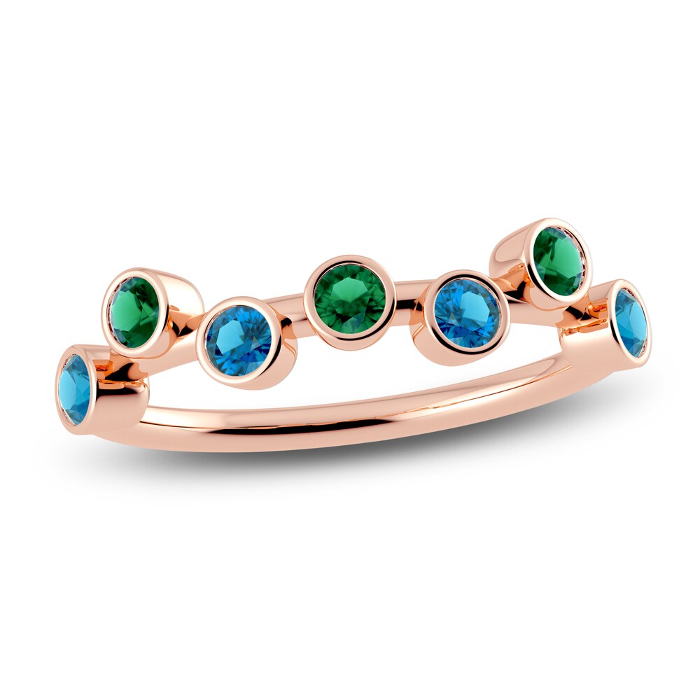 Juliette Maison Natural Blue Zircon & Natural Emerald Ring 10K Rose Gold xZsVFfFM [xZsVFfFM]