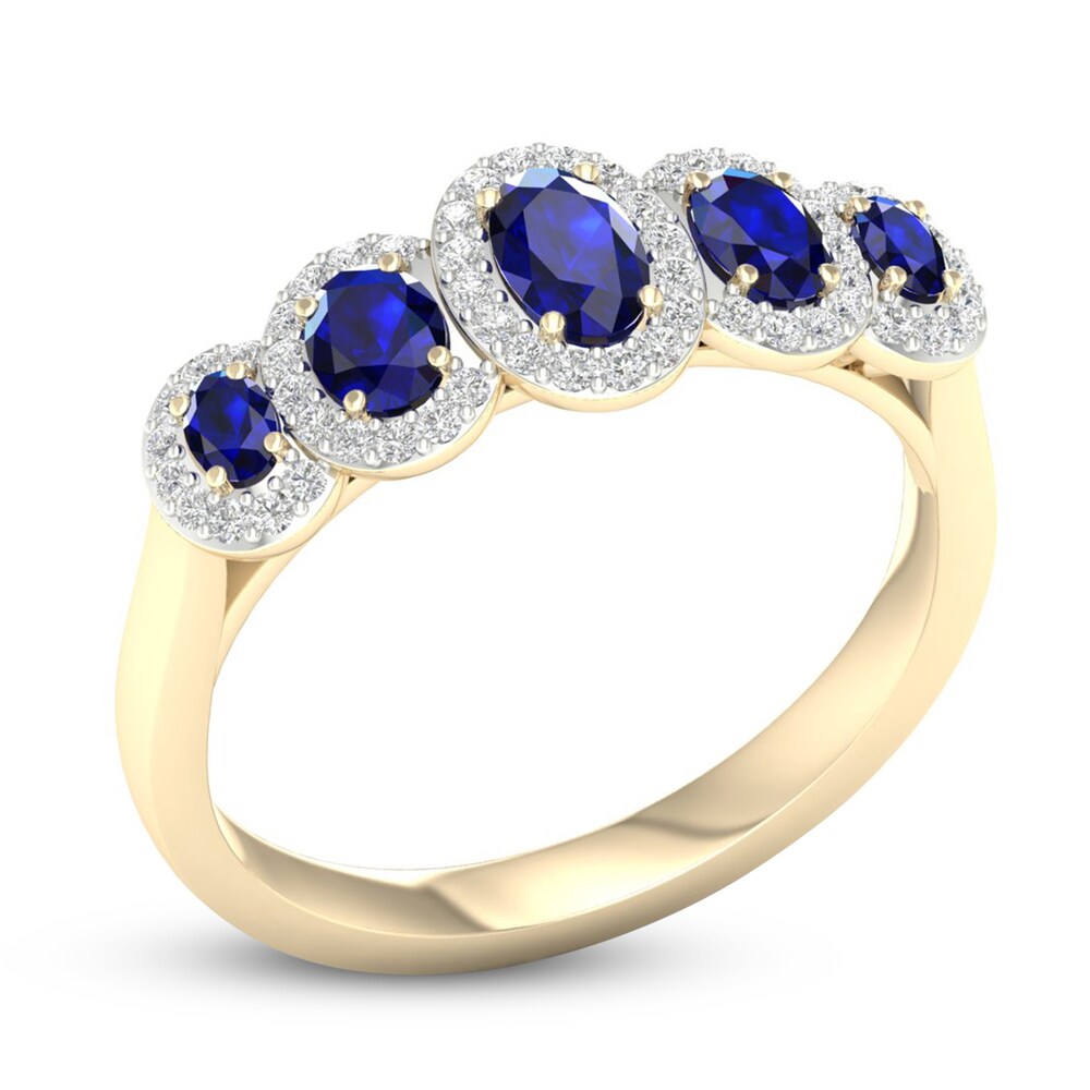 Natural Blue Sapphire & Diamond Ring 1/6 ct tw Round 10K Yellow Gold xayqaPND