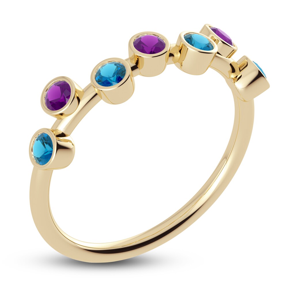 Juliette Maison Natural Blue Zircon & Natural Amethyst Ring 10K Yellow Gold xcmPRMWc