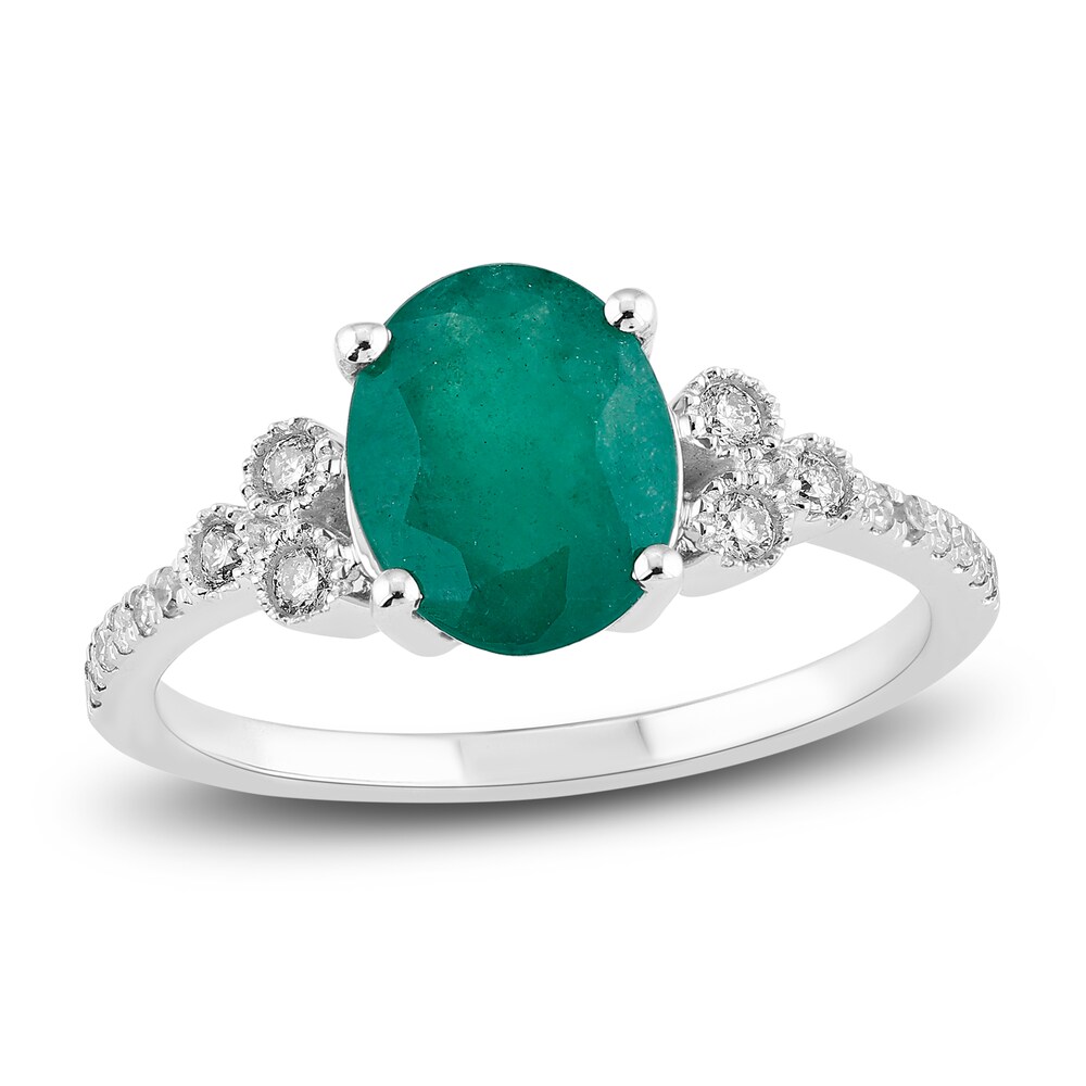 Natural Emerald Engagement Ring 1/6 ct tw Diamonds 14K White Gold xfB9yVxl [xfB9yVxl]