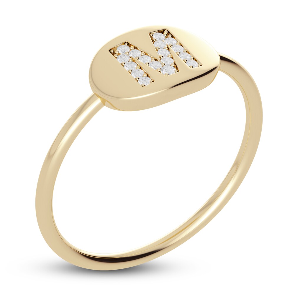 Juliette Maison Diamond Engravable Initial Signet Ring 1/15 ct tw Round 10K Yellow Gold xnUvkyFP