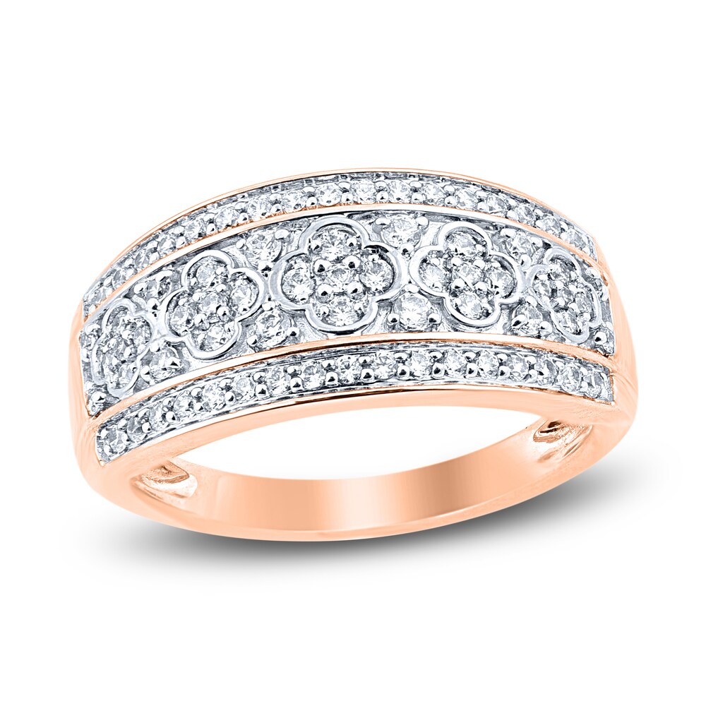 Diamond Floral Wedding Band 1/2 ct tw Round 14K Rose Gold xoXTW0h9