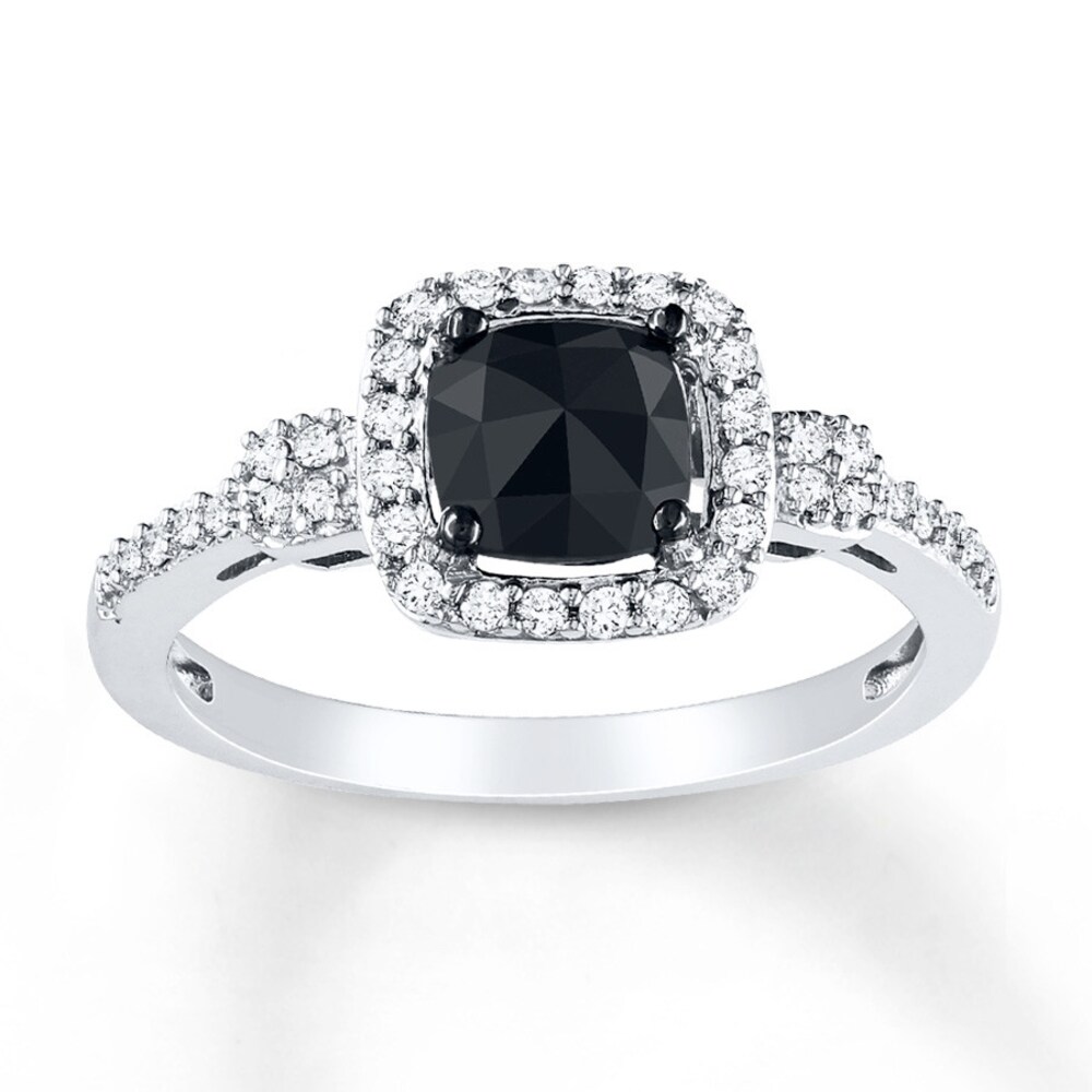 Black Diamond Ring 1 ct tw Cushion-cut 14K White Gold xzC7i4Il [xzC7i4Il]