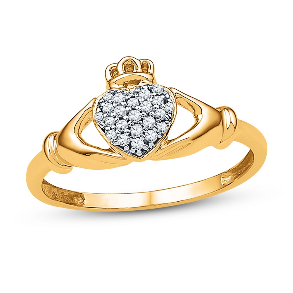 Diamond Claddagh Ring 1/10 ct tw Round-cut 10K Yellow Gold yAmVdaad