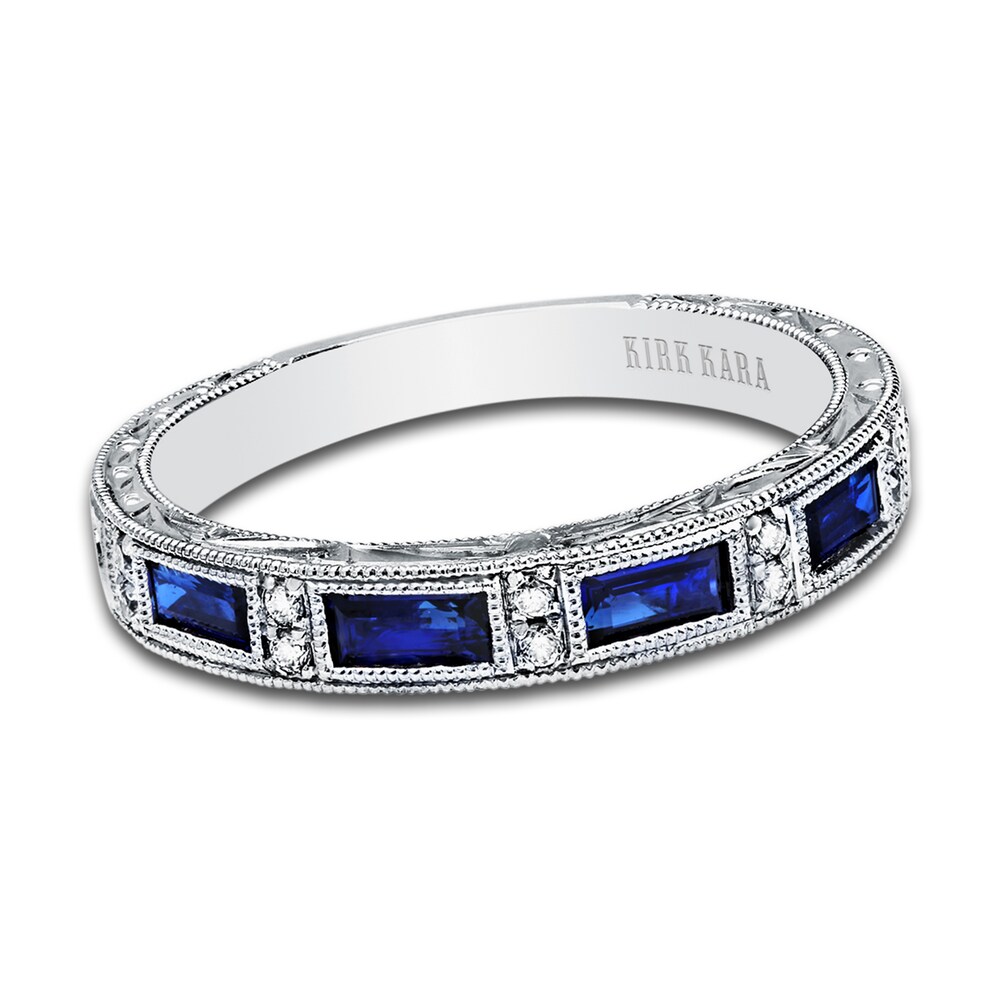 Kirk Kara Diamond & Blue Sapphire Wedding Band 1/20 ct tw Round Platinum yArrfqGO