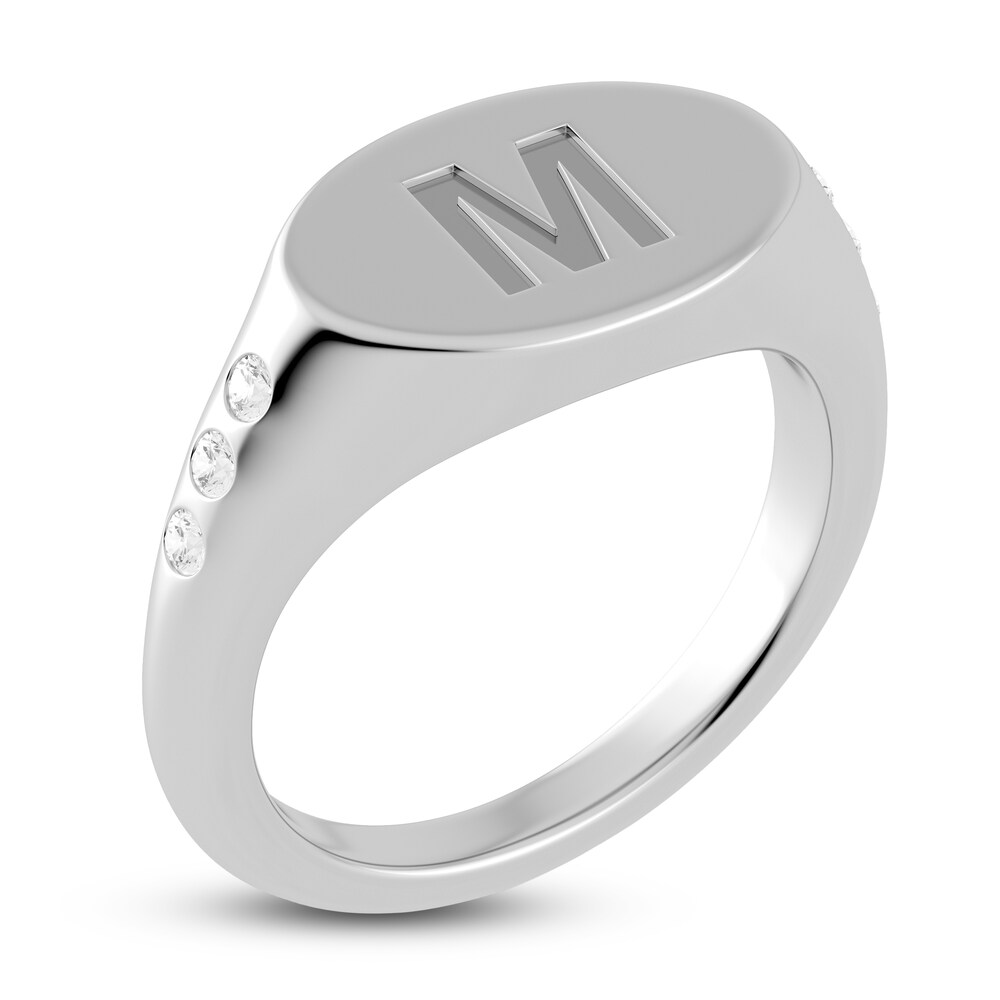 Juliette Maison Diamond Engravable Initial Signet Ring 1/8 ct tw Round 10K White Gold yMptxzfC