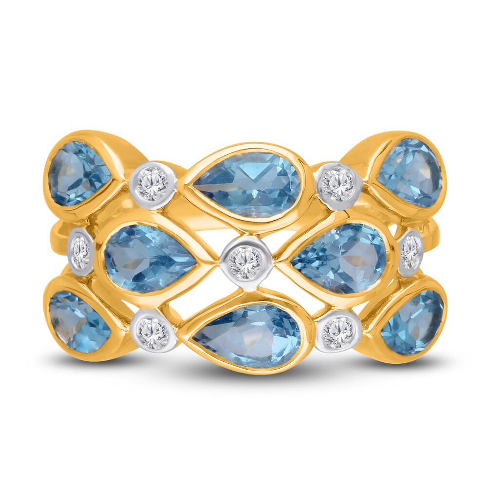 Kallati Natural Blue Topaz Ring 1/6 ct tw Diamonds 14K Yellow Gold yYZYjQRy [yYZYjQRy]