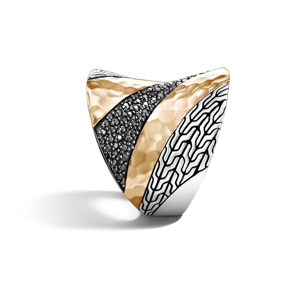 John Hardy Classic Chain Saddle Ring Natural Black Sapphire/Spinel Sterling Silver/18K Yellow Gold ydZtfBez