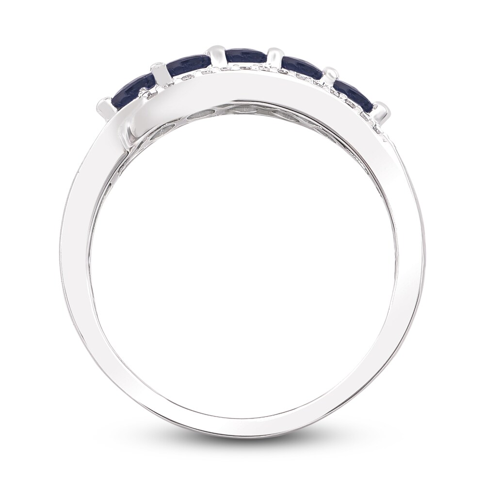 Natural Blue Sapphire Anniversary Ring 1/8 ct tw Diamonds 14K White Gold yobHQzz0