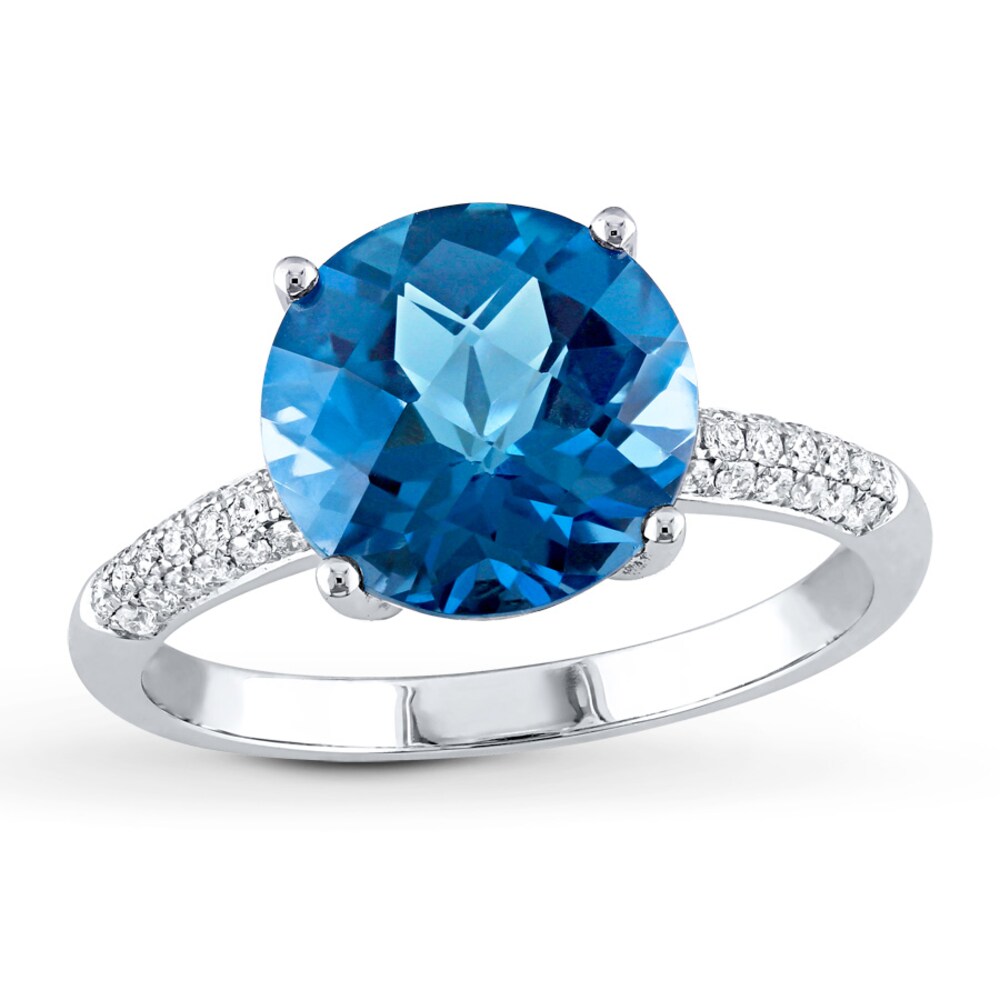 Dark Blue Topaz Ring 1/5 ct tw Diamonds 14K White Gold yzfyhTCN [yzfyhTCN]