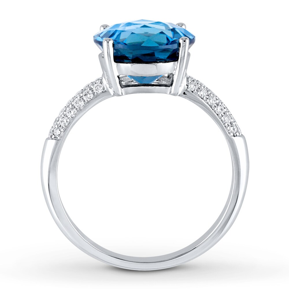 Dark Blue Topaz Ring 1/5 ct tw Diamonds 14K White Gold yzfyhTCN