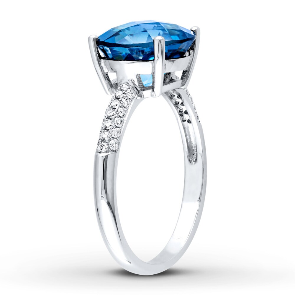 Dark Blue Topaz Ring 1/5 ct tw Diamonds 14K White Gold yzfyhTCN