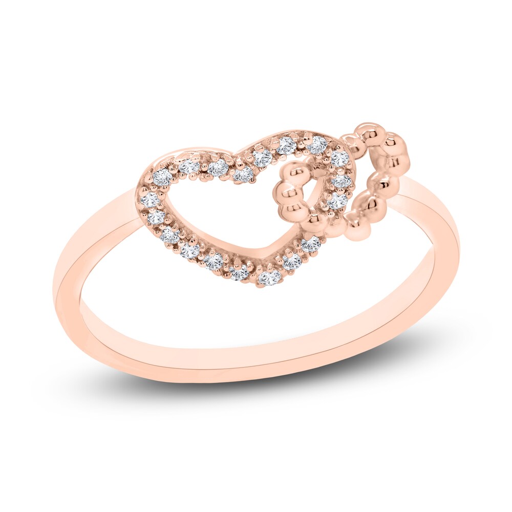 Diamond Double Heart Ring 1/20 ct tw Round 10K Rose Gold zANqDCt5