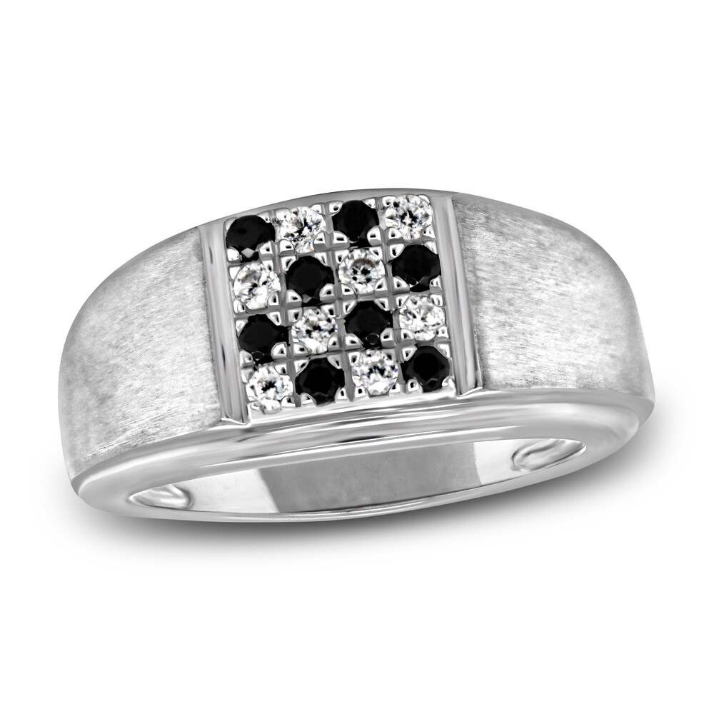 Men's Black & White Diamond Anniversary Ring 1/3 ct tw Round 14K White Gold zHhsXEjI