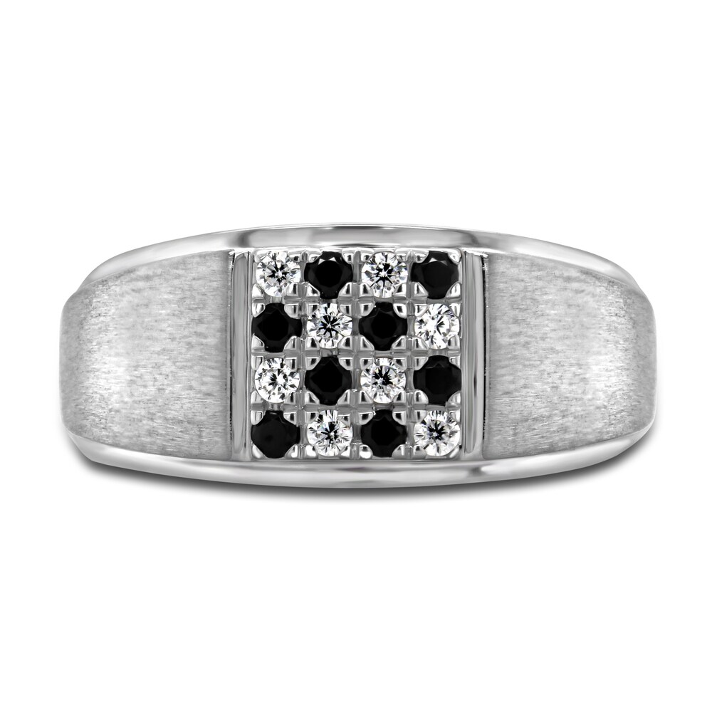 Men\'s Black & White Diamond Anniversary Ring 1/3 ct tw Round 14K White Gold zHhsXEjI