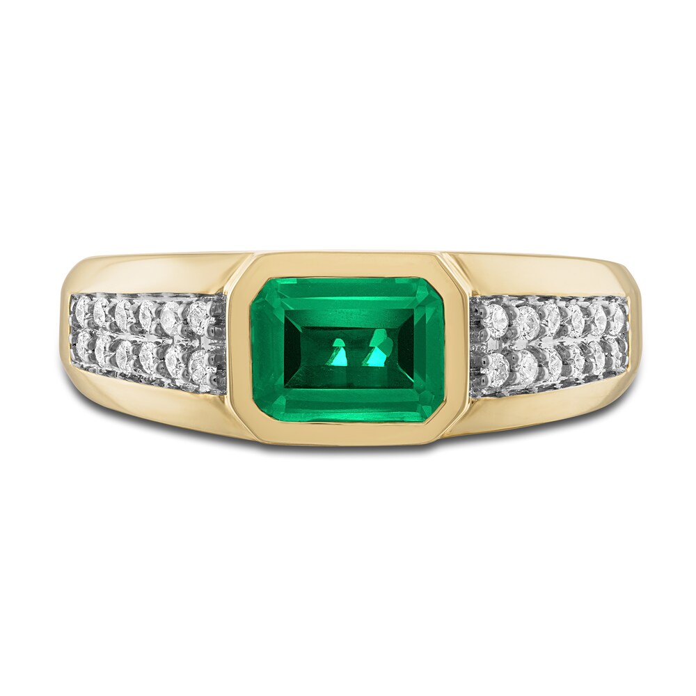 Men\'s Lab-Created Emerald Ring 1/5 ct tw Diamonds 10K Yellow Gold zPo6Mso4