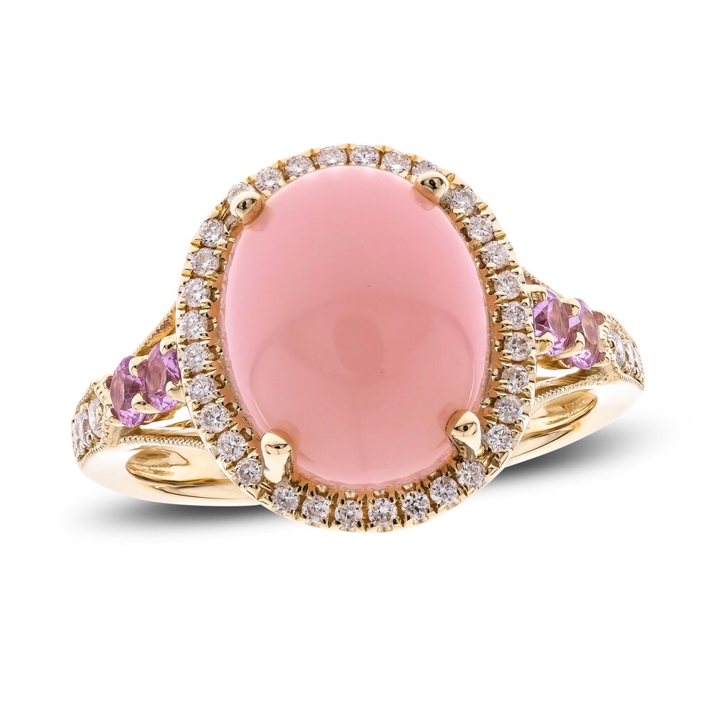 Natural Opal & Natural Pink Sapphire Ring 1/4 ct tw Diamonds 14K Yellow Gold zW7Isymx [zW7Isymx]