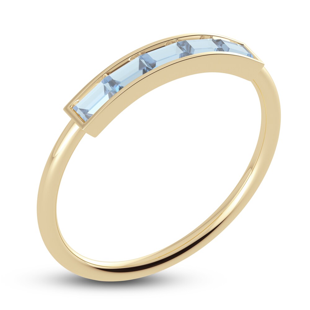 Juliette Maison Natural Aquamarine Baguette Bar Ring 10K Yellow Gold zgB6SmlM