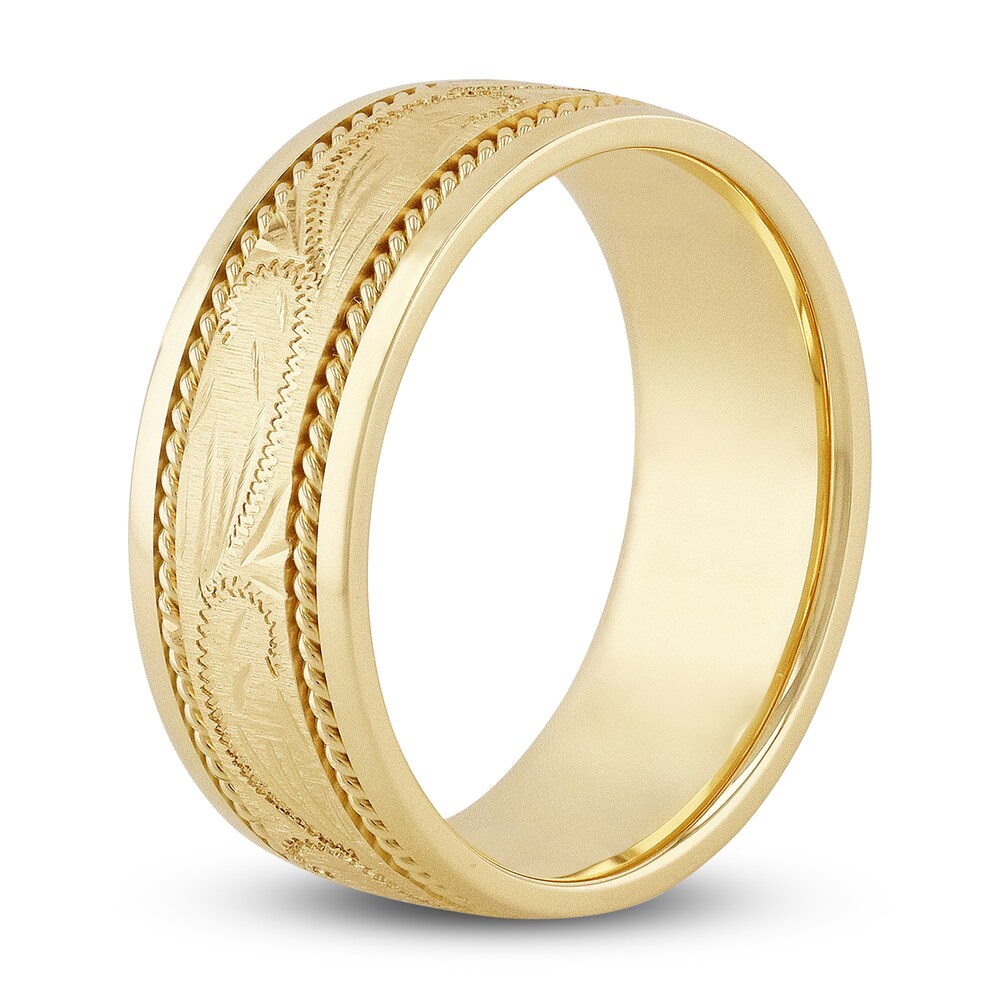 Men\'s Engraved Wedding Band 14K Yellow Gold zk5MiNOl