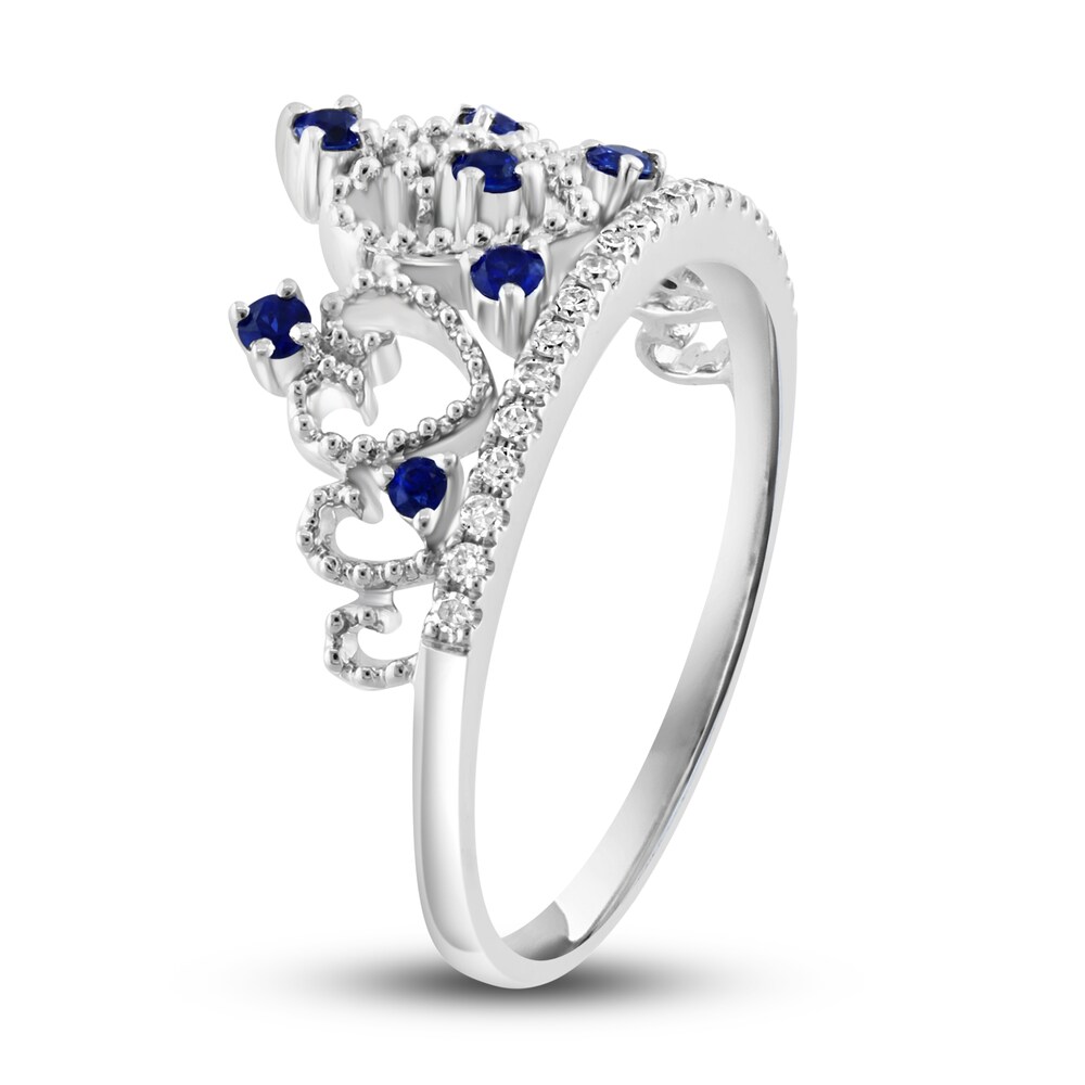 LALI Jewels Natural Blue Sapphire Crown Ring 1/10 ct wt Diamonds 14K White Gold zsWVFKjk