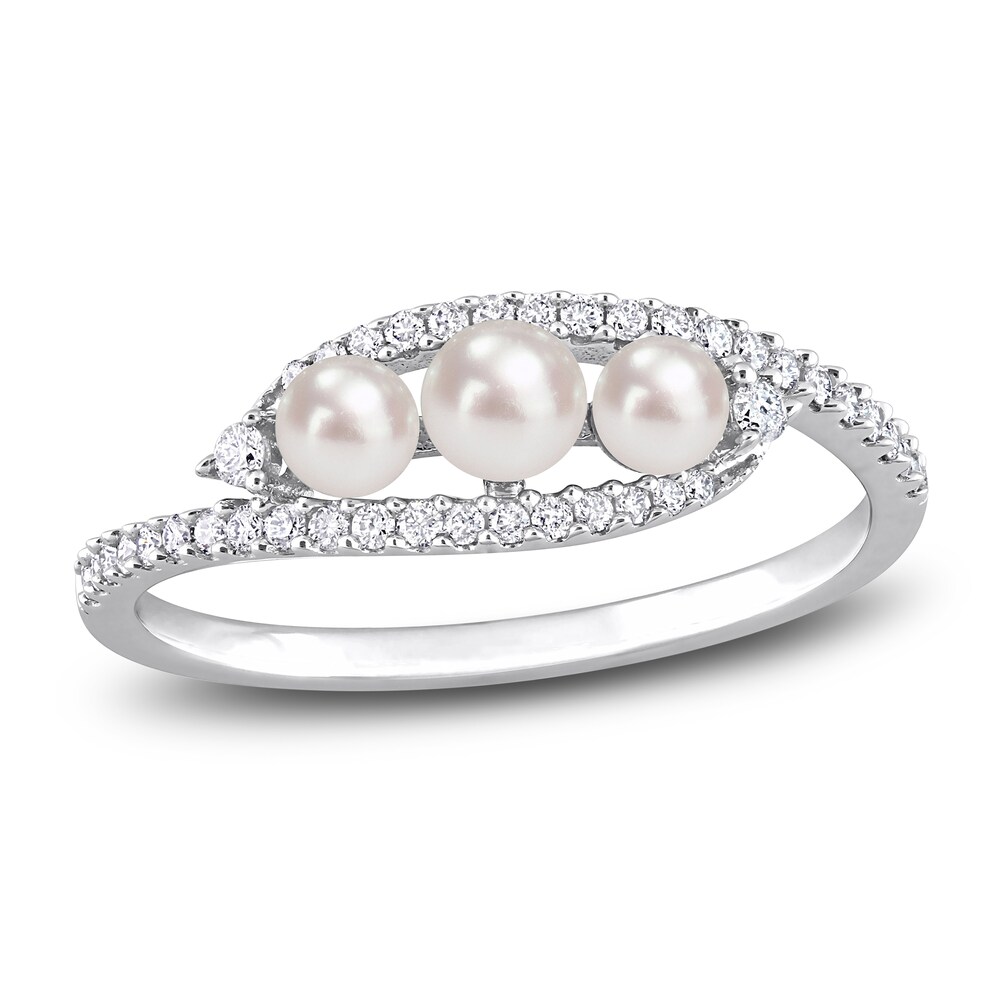 Cultured Freshwater Pearl Ring 1/5 ct tw Diamonds 14K White Gold zxOEI9ph