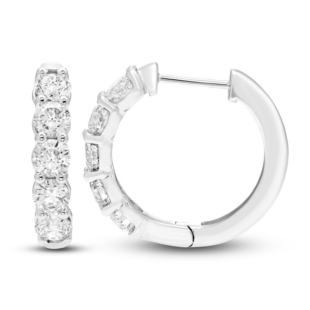 Hearts Desire Diamond Hoop Earrings 2 ct tw Round 18K White Gold 08Ga6qnA