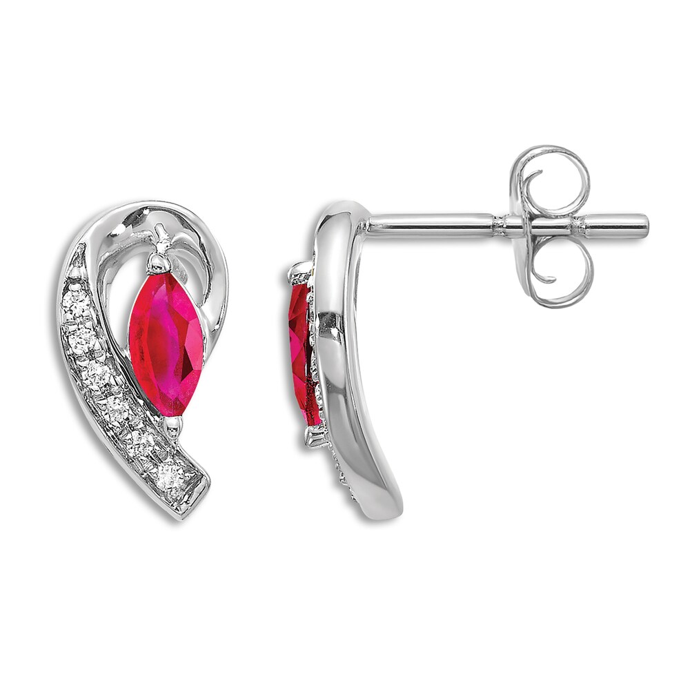 Natural Ruby Earrings 1/20 ct tw Diamonds 14K White Gold 093e6q8C