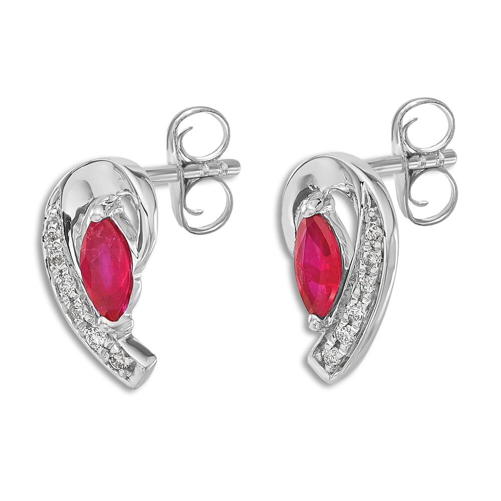 Natural Ruby Earrings 1/20 ct tw Diamonds 14K White Gold 093e6q8C