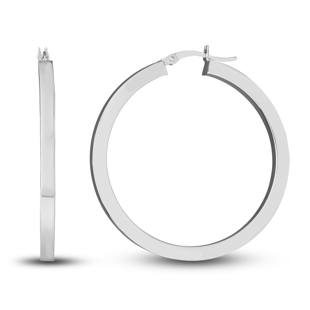 Polished Square Hoop Earrings 14K White Gold 40mm 0VYSQ6lK