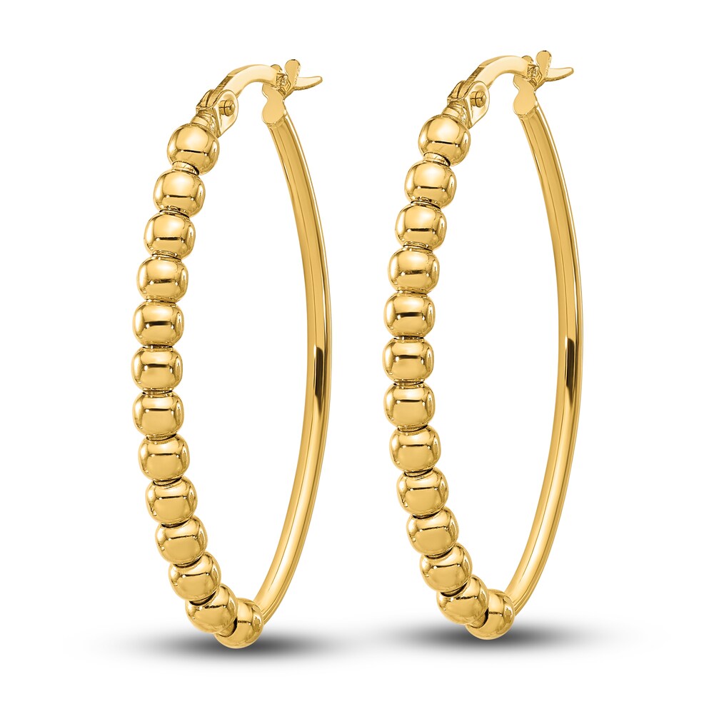 Beaded Oval Hoop Earrings 14K Yellow Gold 0d48xMiO