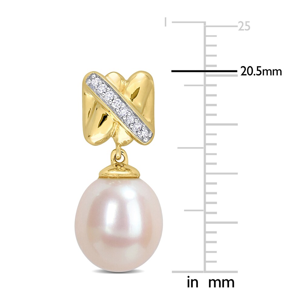 Cultured Freshwater Pearl Dangle Earrings 1/15 ct tw Diamonds 14K Yellow Gold 0fDymt0E