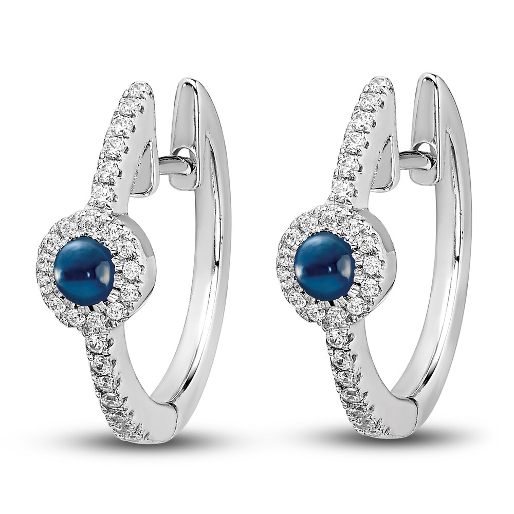 Natural Blue Sapphire Hoop Earrings 1/5 ct tw Diamonds 14K White Gold 0rWhDl5v