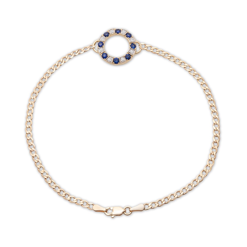 Lab-Created Blue Sapphire Anklet 1/20 ct tw Diamonds 10K Yellow Gold 0zmNY0vn