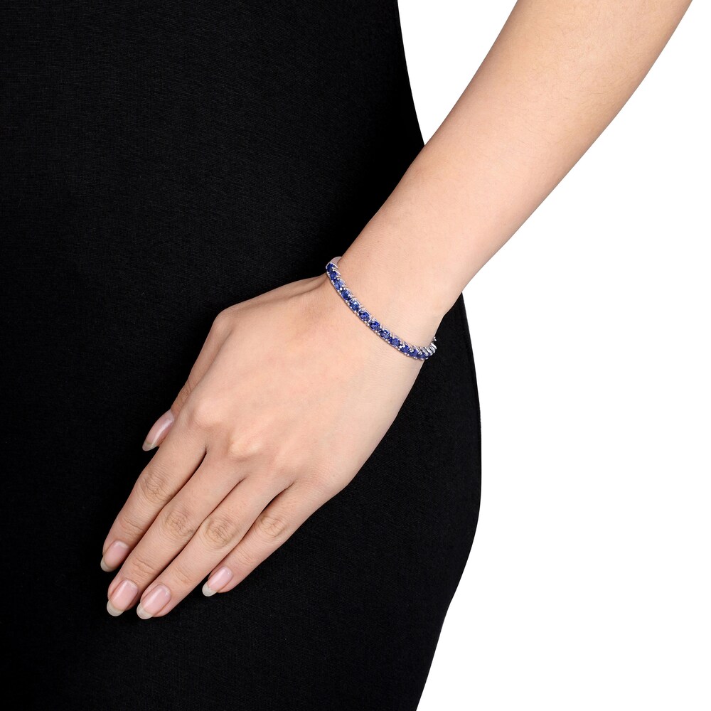 Lab-Created Blue Sapphire Bracelet Oval-cut Sterling Silver 19CyXBdG