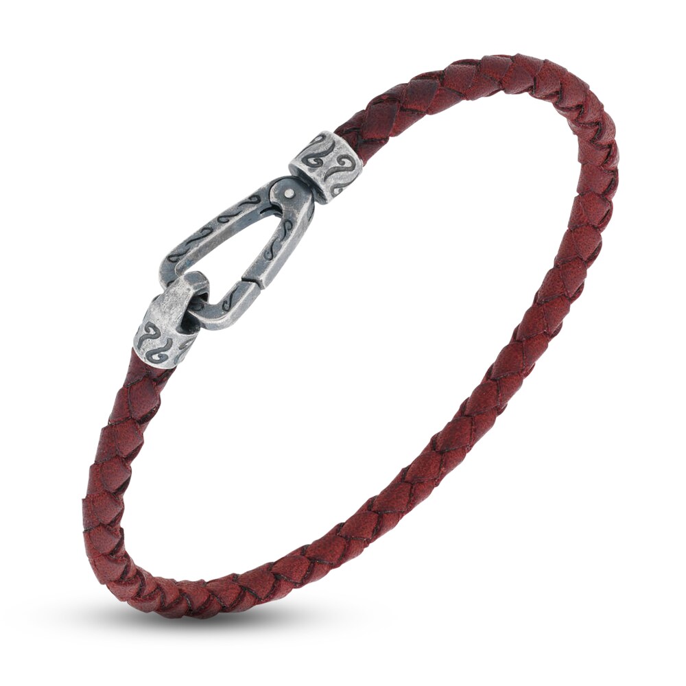 Marco Dal Maso Men's Woven Red Leather Bracelet Sterling Silver 8" 1I5VDqkY