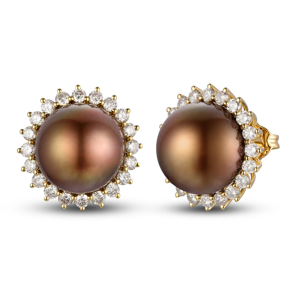 Le Vian Cultured Chocolate Pearl Earrings 7/8 ct tw Diamonds 14K Honey Gold 1Pa2rSAC [1Pa2rSAC]