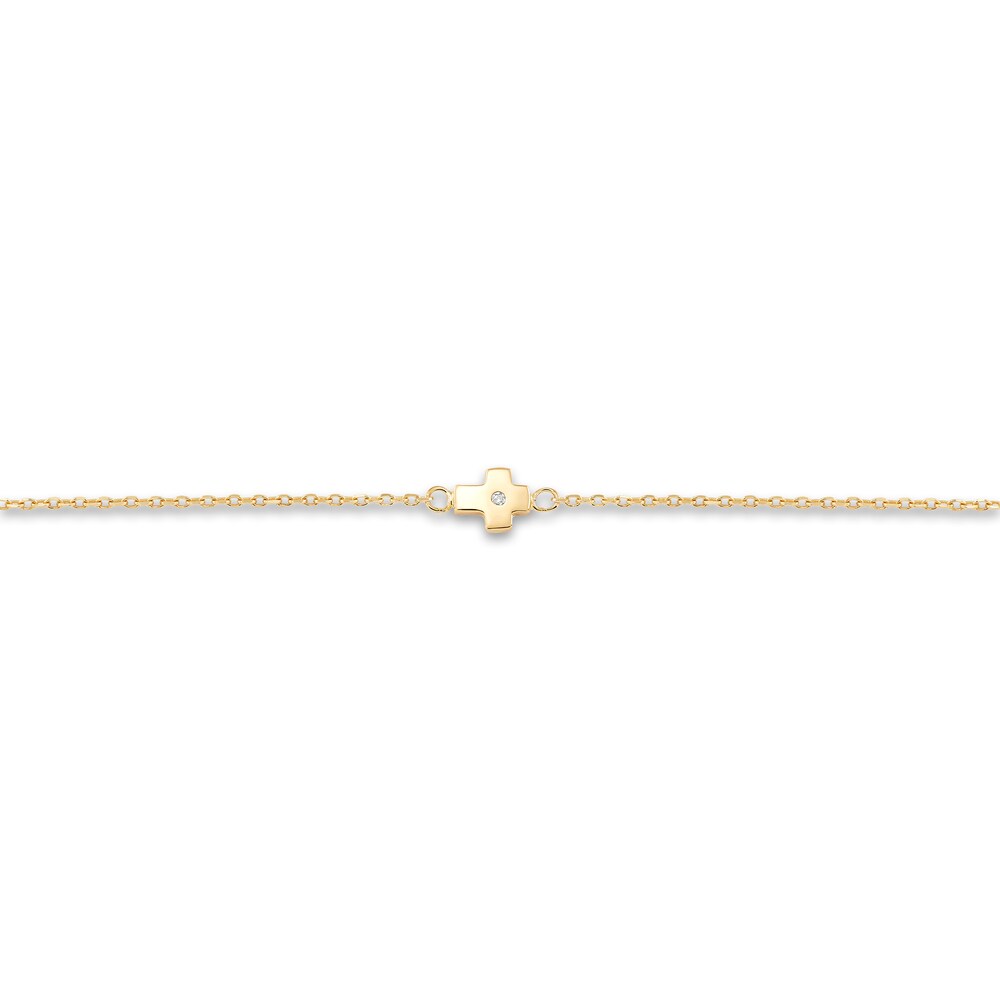 Children\'s Cross Station Bracelet Diamond Accents 14K Yellow Gold 6\" Adj. 1oT0SGb8