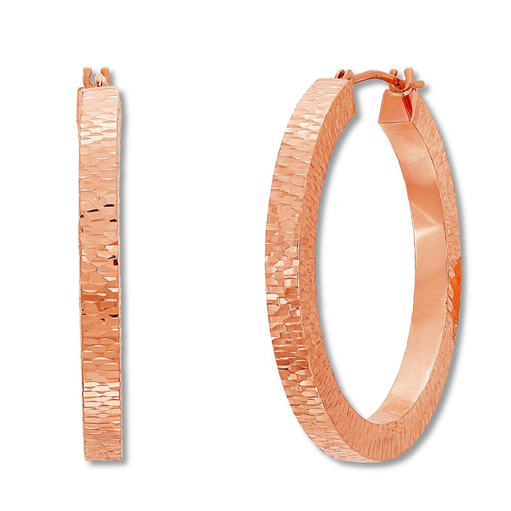 Textured Square Edge Hoop Earrings 14K Rose Gold 1ttMe8pI