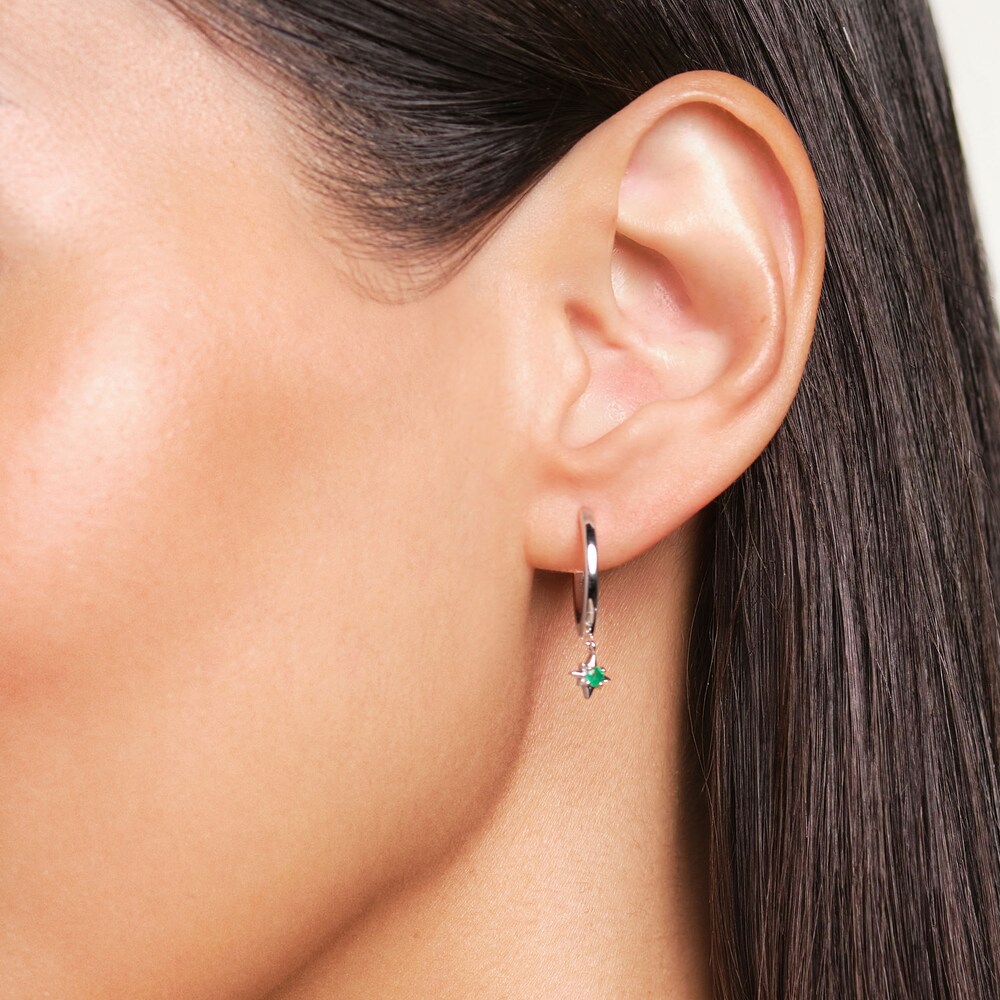 Juliette Maison Natural Emerald Starburst Hoops 10K White Gold 1wagiiIv